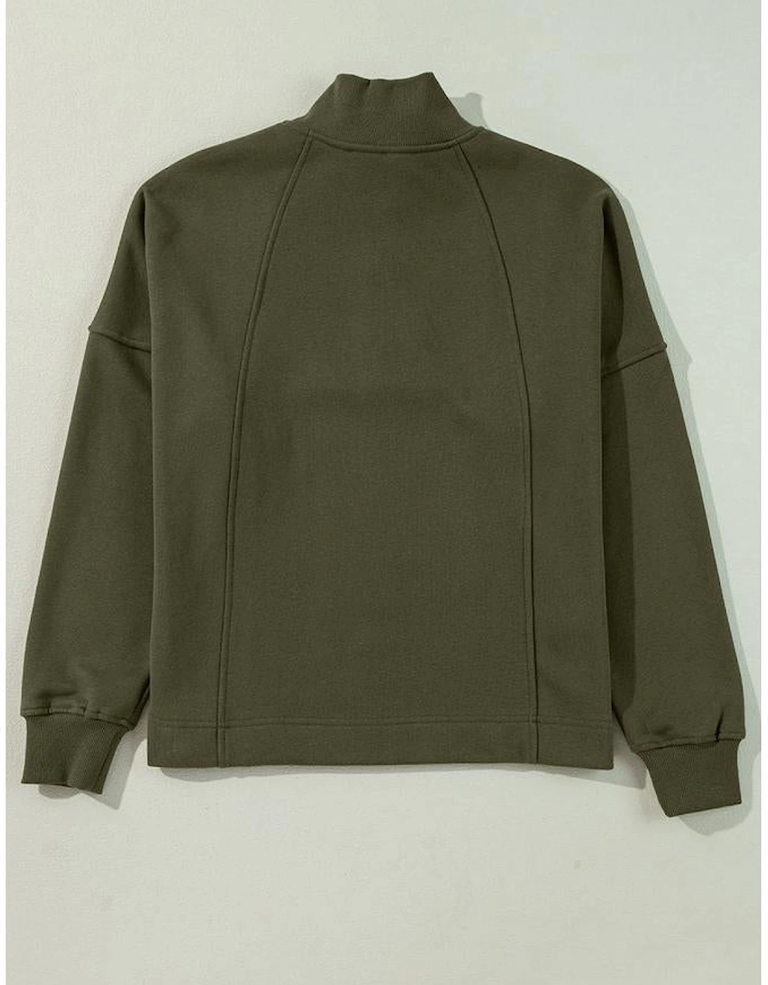 Jungle Green Zipped Neck Pullover Drop Shoulder Sweatshirt