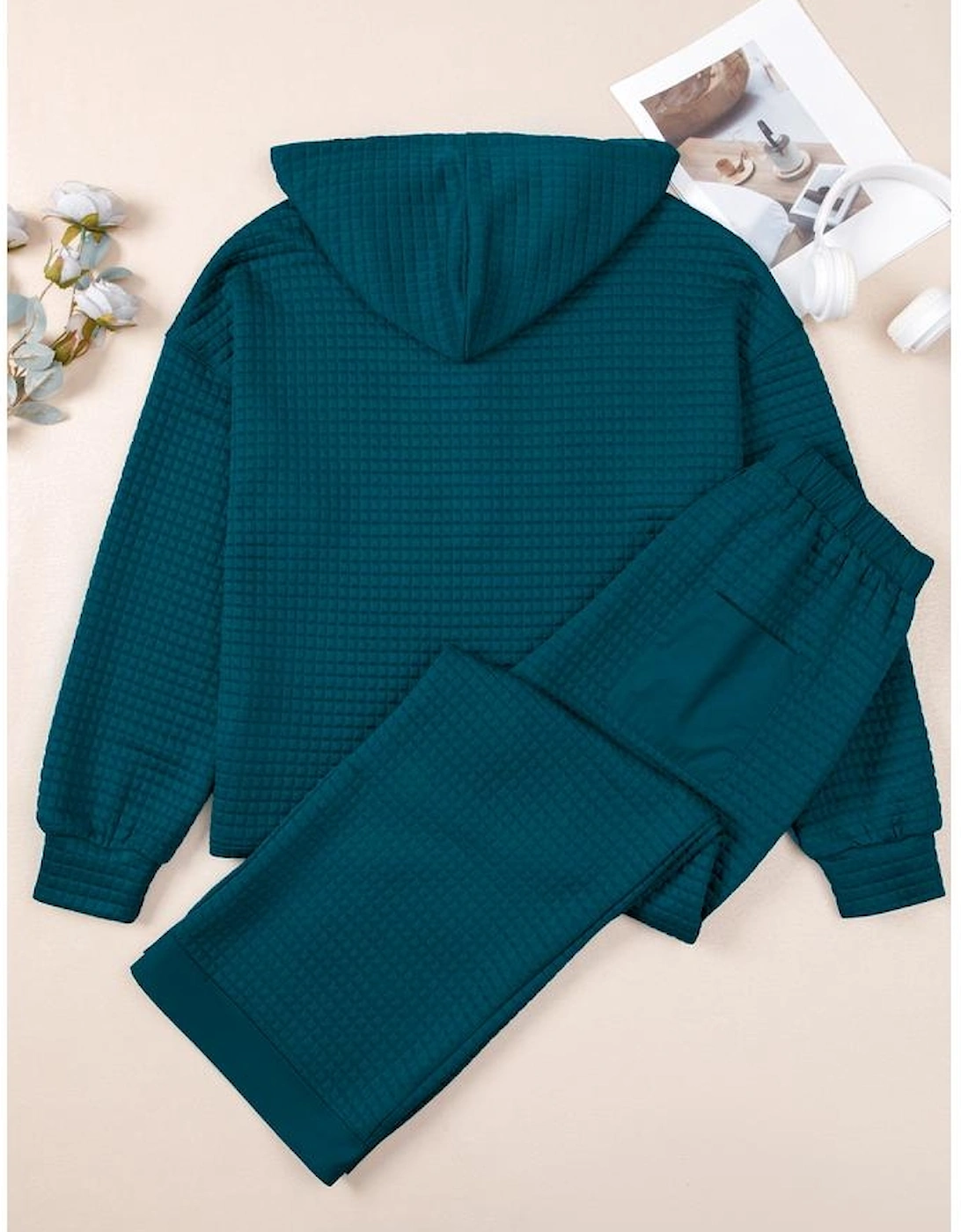 Skobeloff Waffled Textured Raw Edge Patchwork 2pcs Loose Pant Set