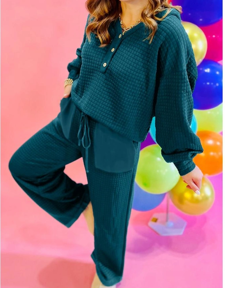 Skobeloff Waffled Textured Raw Edge Patchwork 2pcs Loose Pant Set