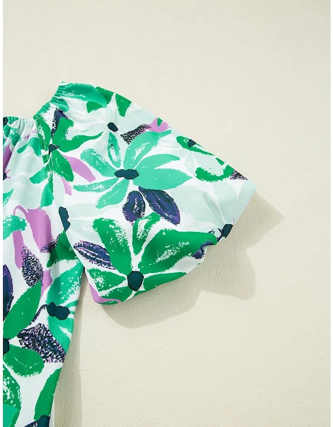 Green Floral Print Shirred Square Neck Loose Fit Mini Dress