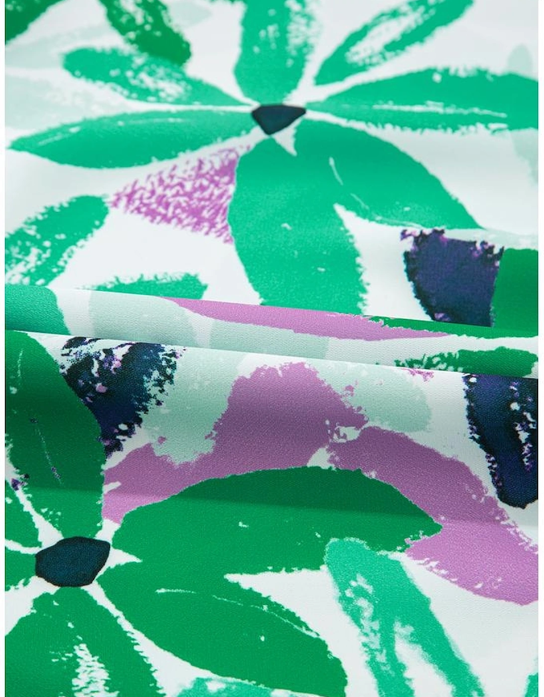 Green Floral Print Shirred Square Neck Loose Fit Mini Dress