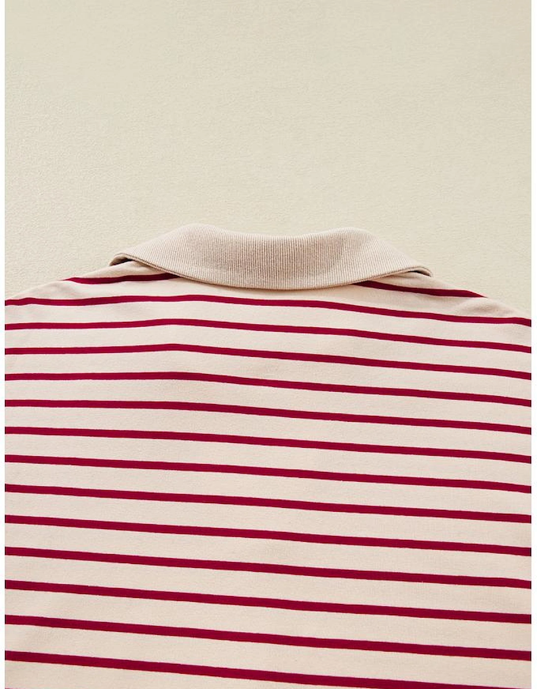 Red Stripe Cropped Collared Drop Shoulder Pullover and Bubble Mini Skirt Set