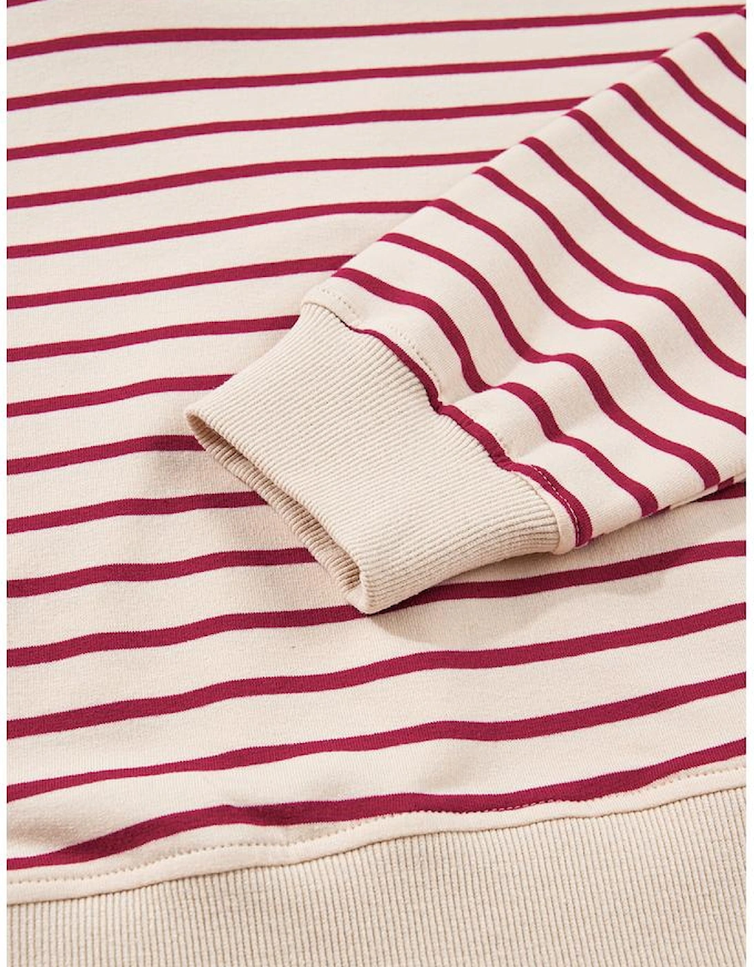 Red Stripe Cropped Collared Drop Shoulder Pullover and Bubble Mini Skirt Set