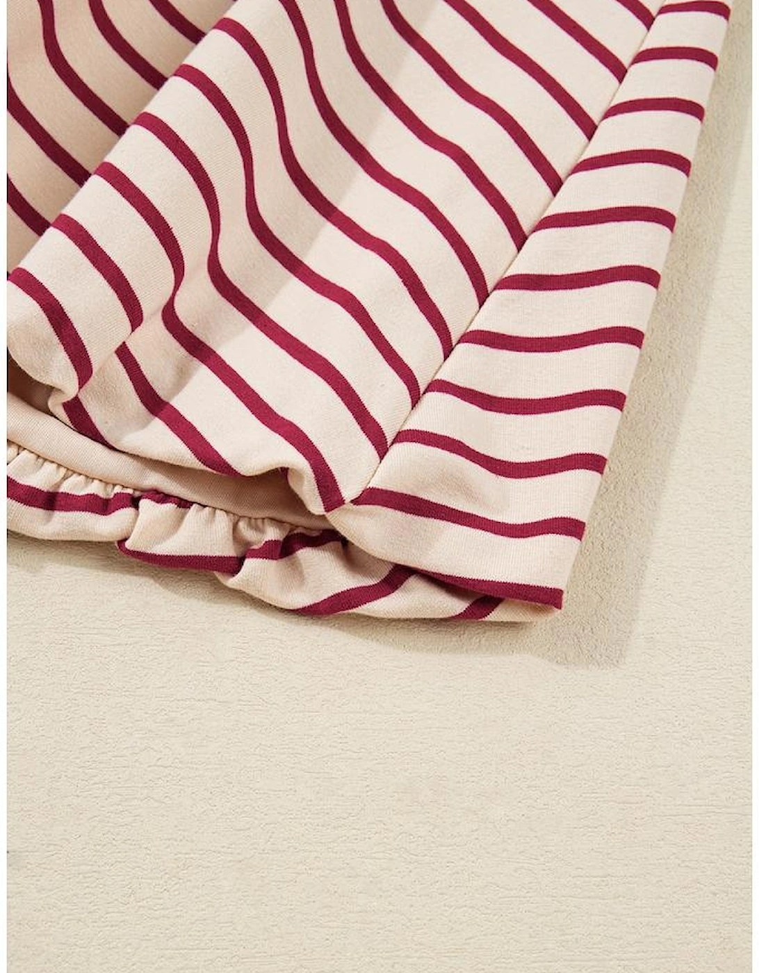 Red Stripe Cropped Collared Drop Shoulder Pullover and Bubble Mini Skirt Set