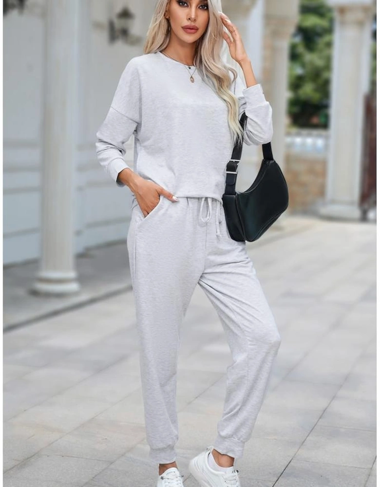Gray Long Sleeve Pullover and Jogger Pants Lounge Set