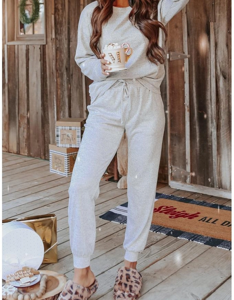 Gray Long Sleeve Pullover and Jogger Pants Lounge Set
