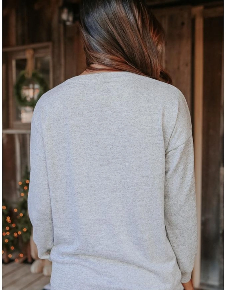 Gray Long Sleeve Pullover and Jogger Pants Lounge Set