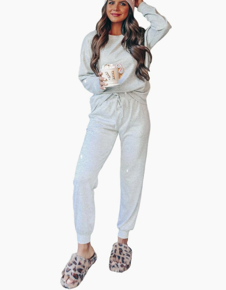Gray Long Sleeve Pullover and Jogger Pants Lounge Set