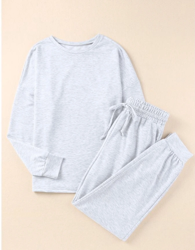 Gray Long Sleeve Pullover and Jogger Pants Lounge Set