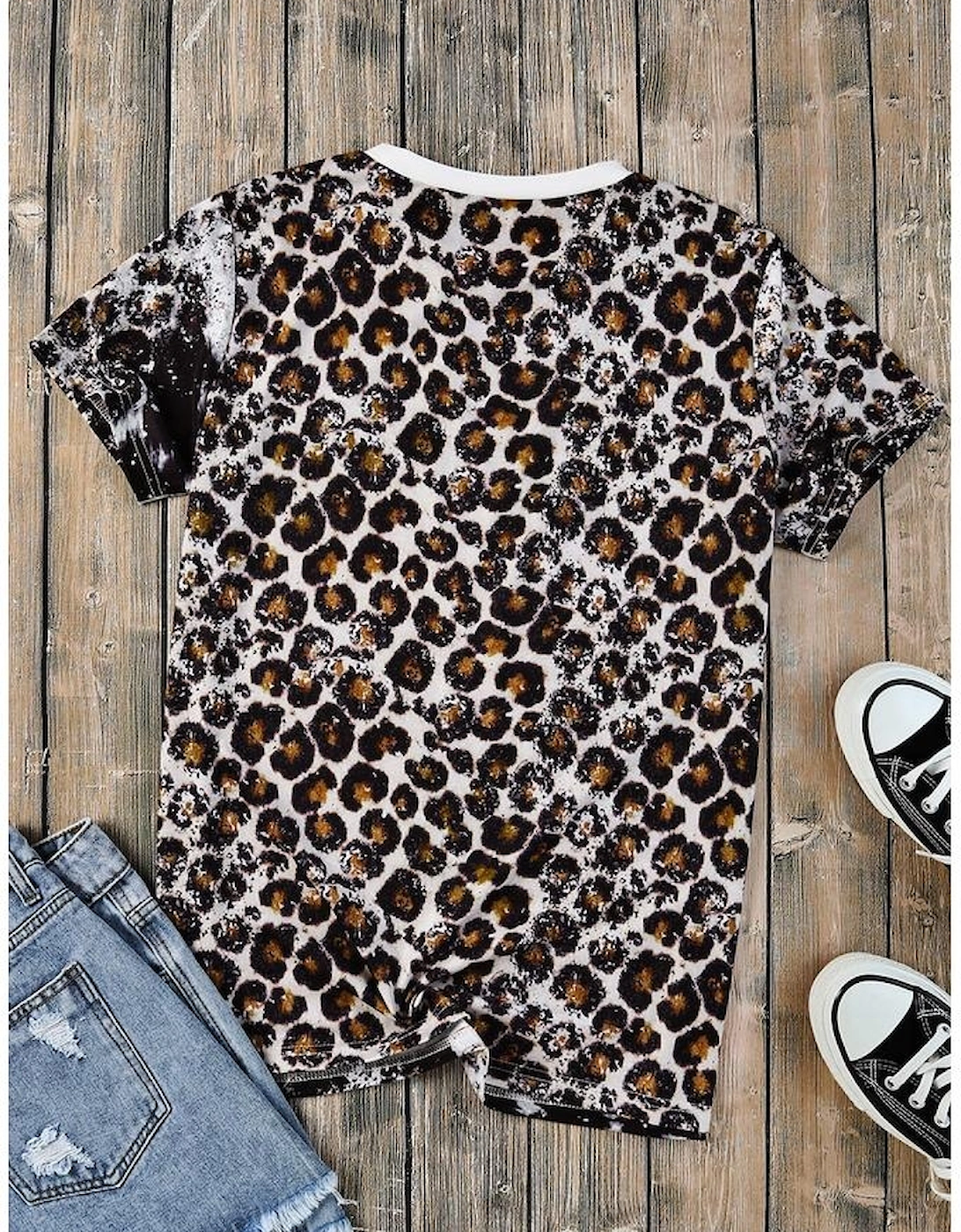 Azura Exchange Leopard Mix Animal Print Bleached T Shirt