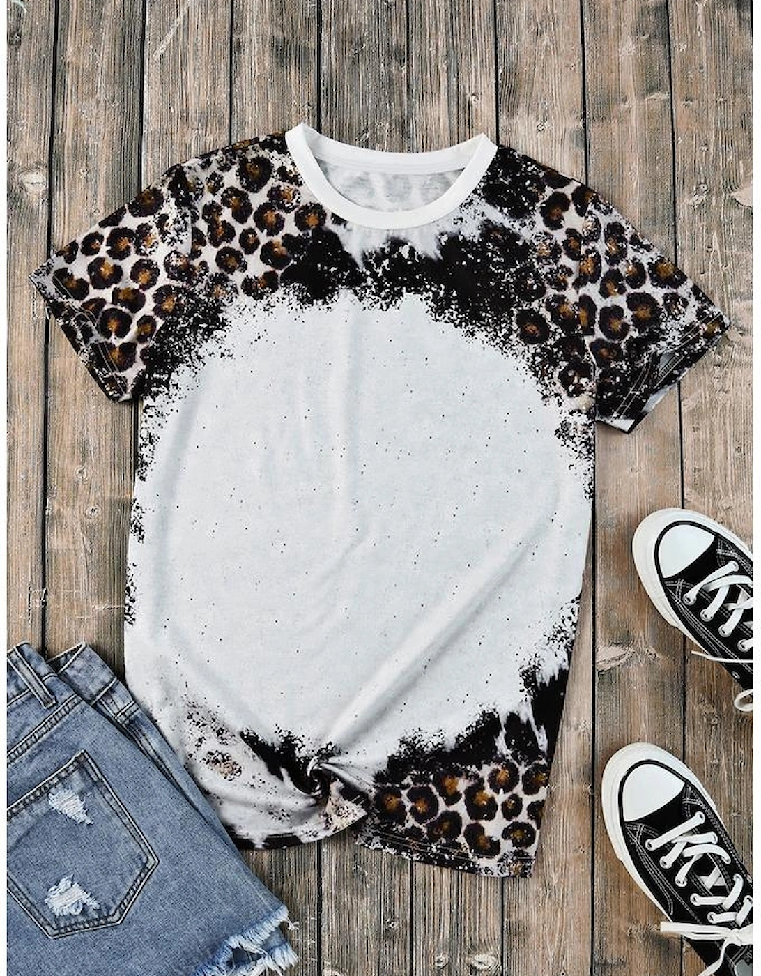 Azura Exchange Leopard Mix Animal Print Bleached T Shirt