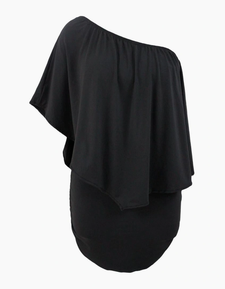 Plus Size Multiple Dressing Layered Black Mini Poncho Dress