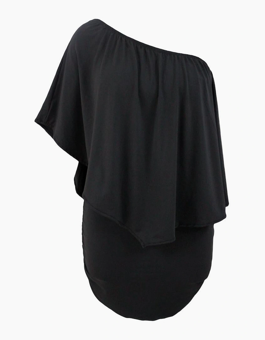 Plus Size Multiple Dressing Layered Black Mini Poncho Dress, 9 of 8