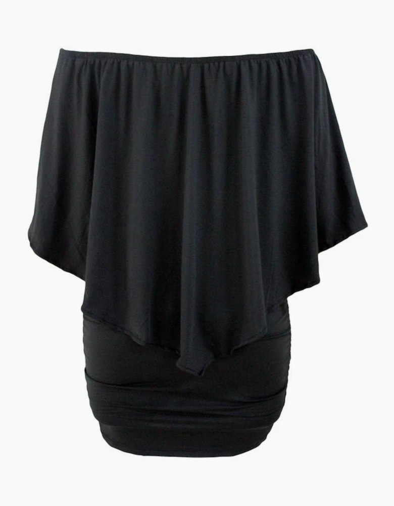 Plus Size Multiple Dressing Layered Black Mini Poncho Dress