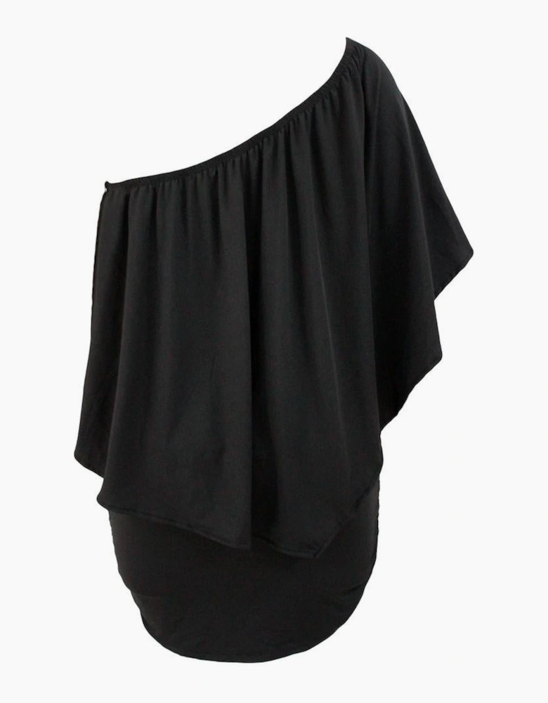 Plus Size Multiple Dressing Layered Black Mini Poncho Dress