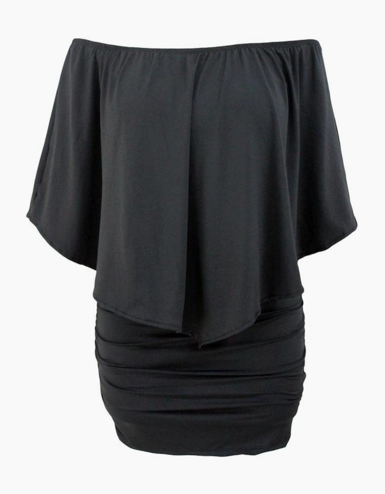 Plus Size Multiple Dressing Layered Black Mini Poncho Dress