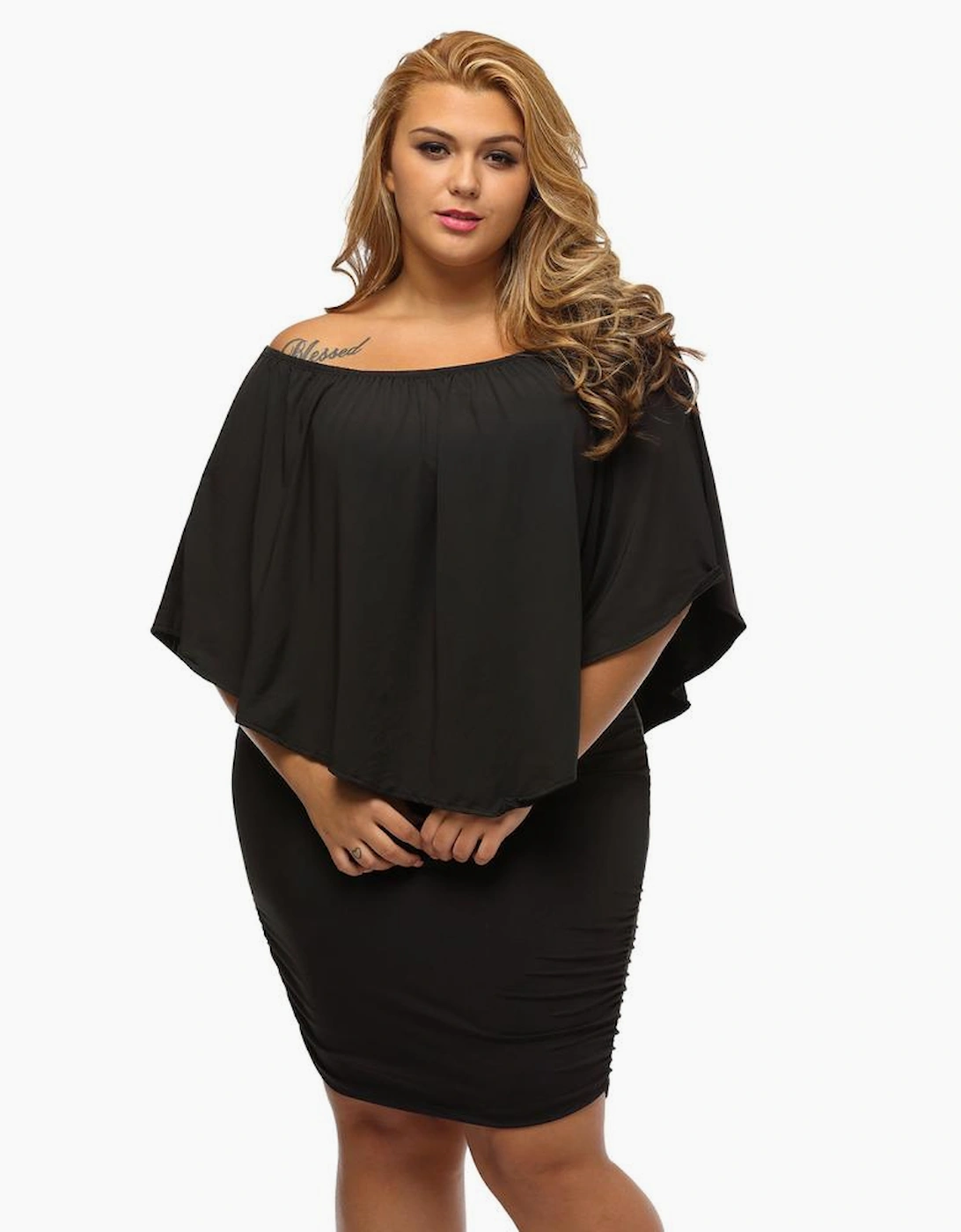 Plus Size Multiple Dressing Layered Black Mini Poncho Dress