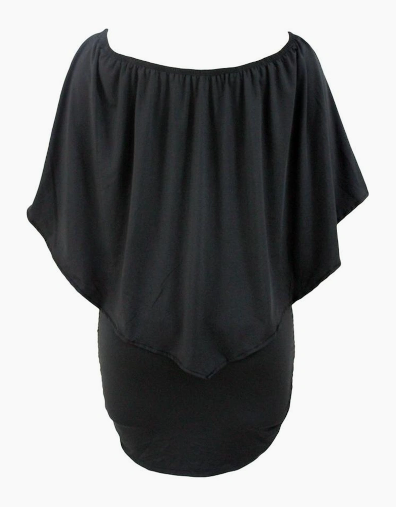 Plus Size Multiple Dressing Layered Black Mini Poncho Dress