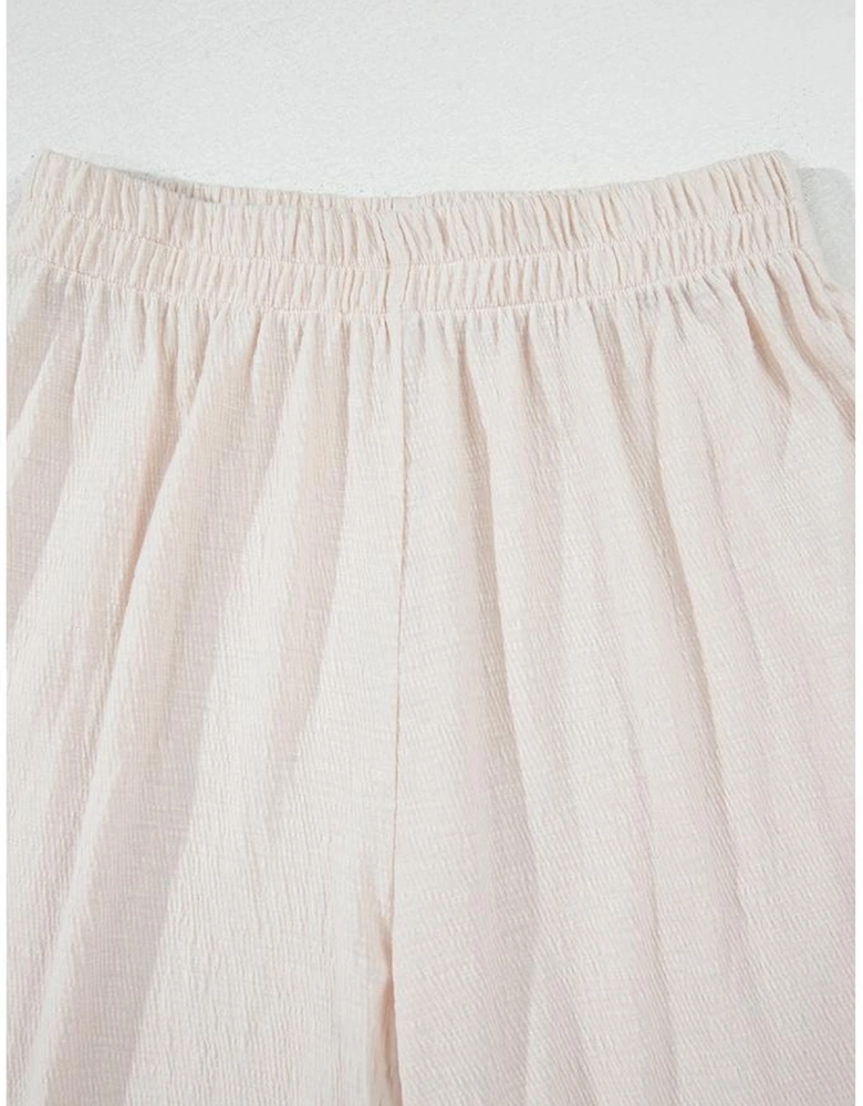 Apricot Buttoned V Neck Tank Top and Wide Leg Pants Casual Outfit