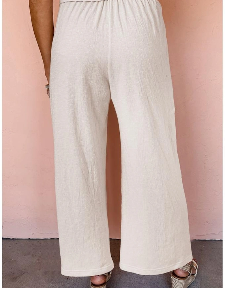 Apricot Buttoned V Neck Tank Top and Wide Leg Pants Casual Outfit