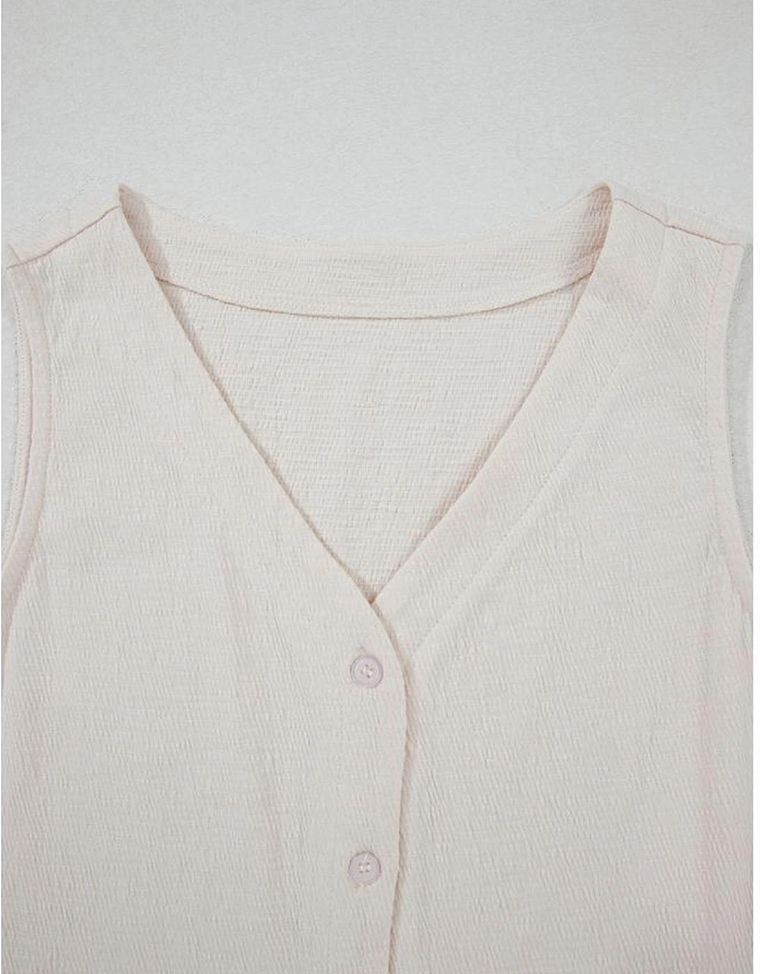 Apricot Buttoned V Neck Tank Top and Wide Leg Pants Casual Outfit