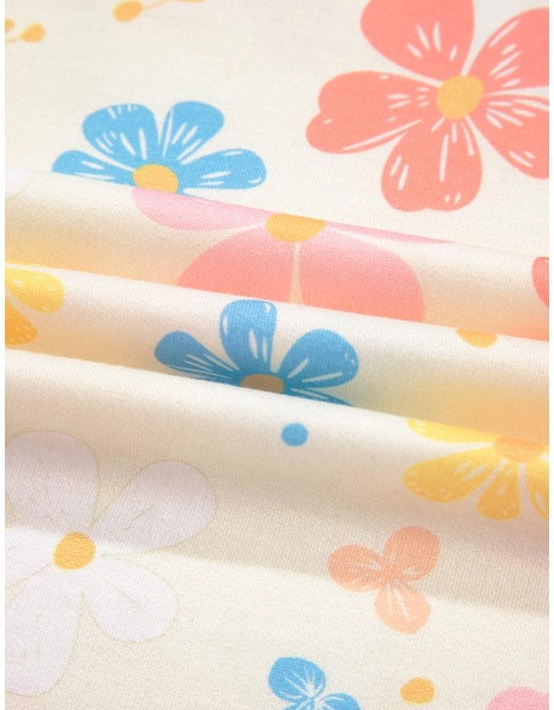 Apricot Floral Print Crop Top Wide Leg Short Set