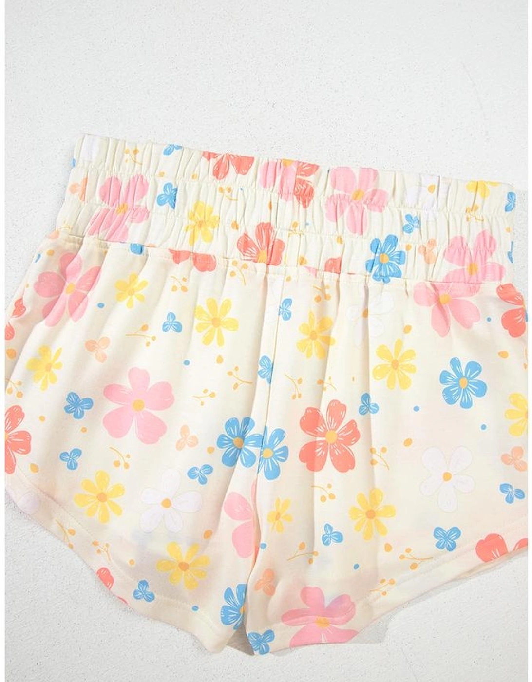 Apricot Floral Print Crop Top Wide Leg Short Set