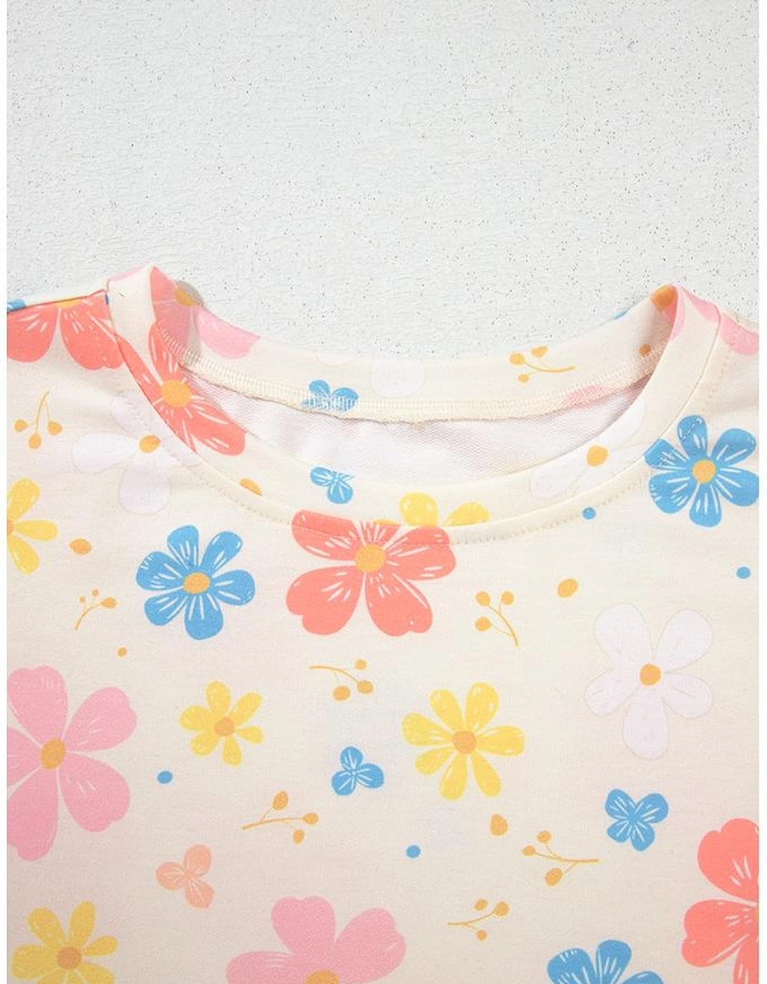 Apricot Floral Print Crop Top Wide Leg Short Set