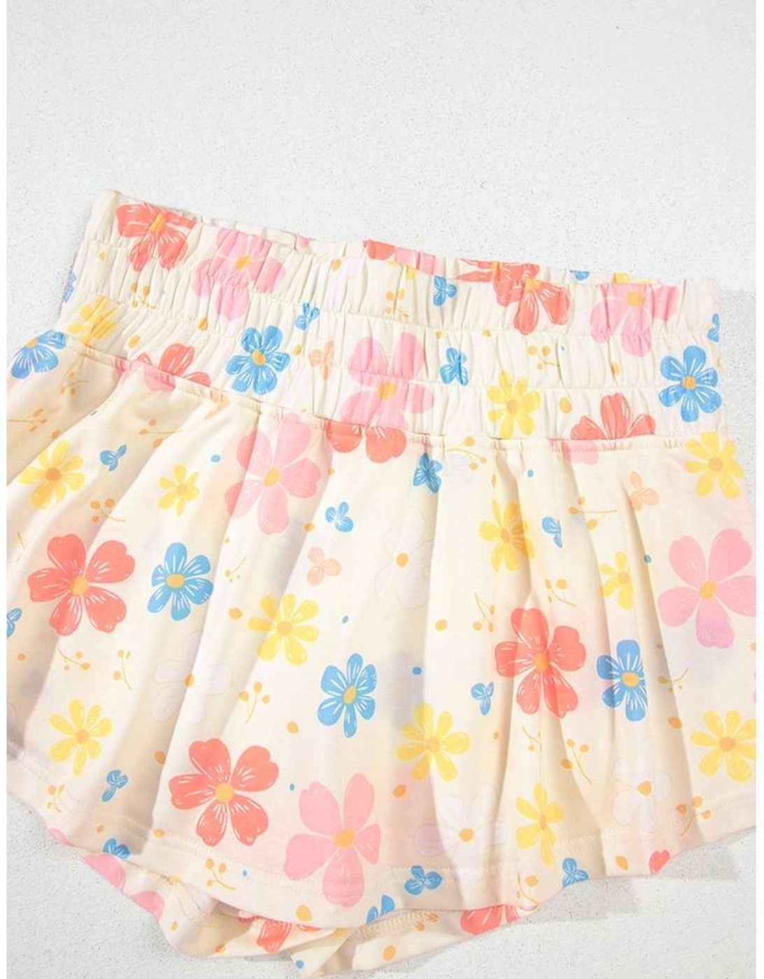 Apricot Floral Print Crop Top Wide Leg Short Set