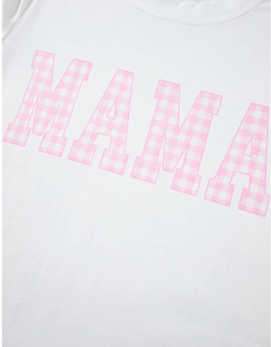 White MAMA Printed Tee and Plaid Shorts Lounge Set