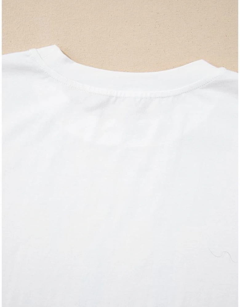 White MAMA Printed Tee and Plaid Shorts Lounge Set