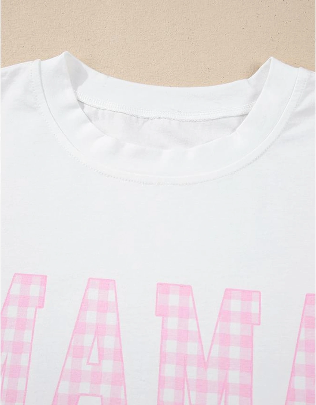 White MAMA Printed Tee and Plaid Shorts Lounge Set