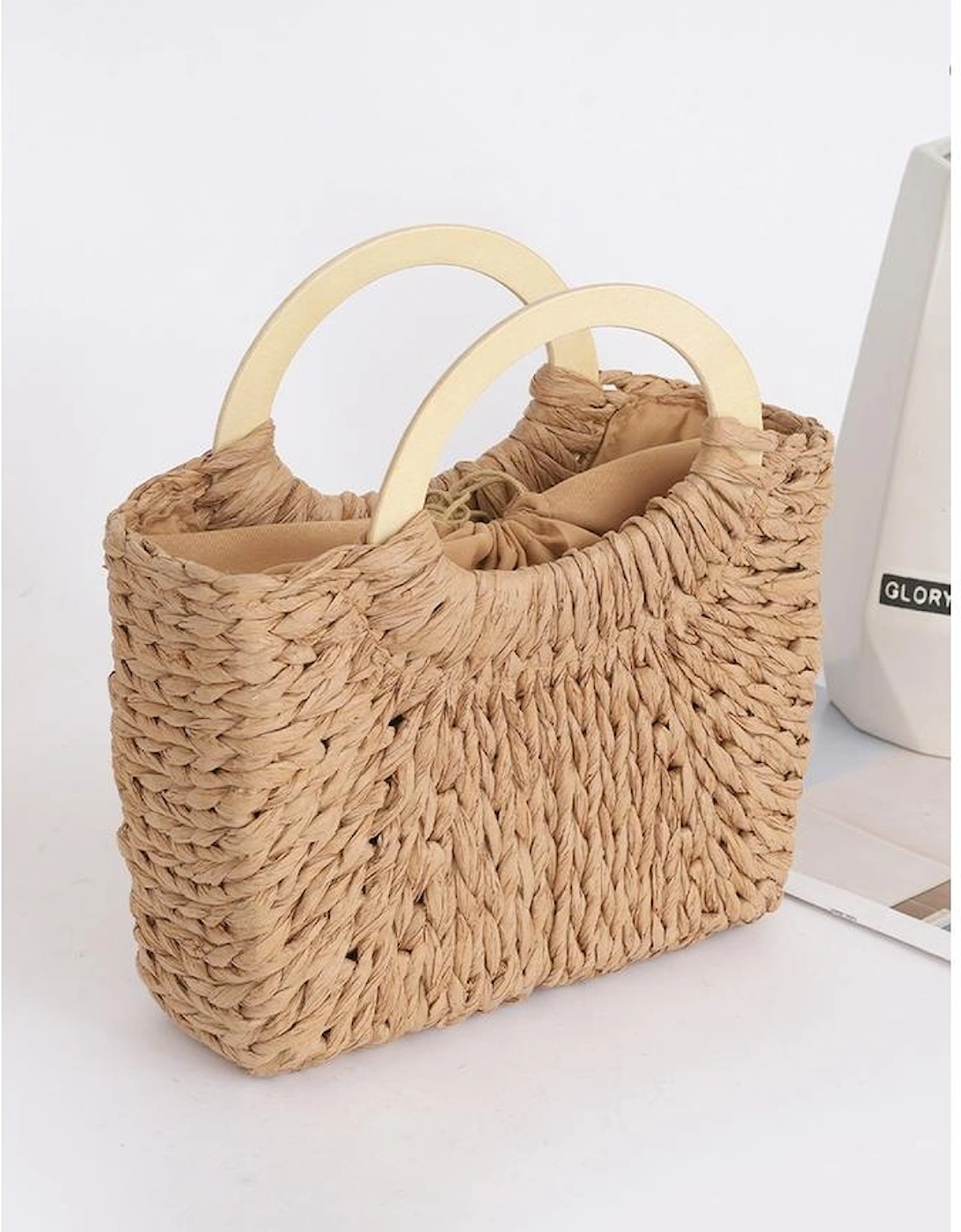 Camel Retro Straw Woven Handle Bag
