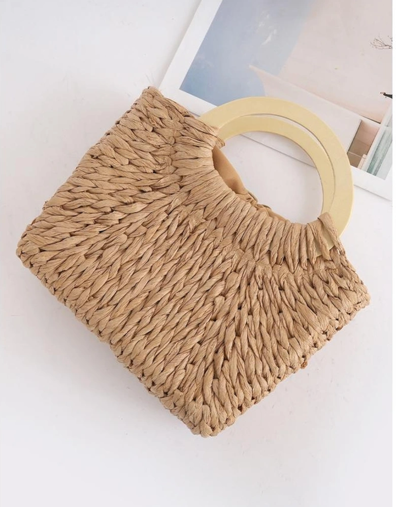 Camel Retro Straw Woven Handle Bag