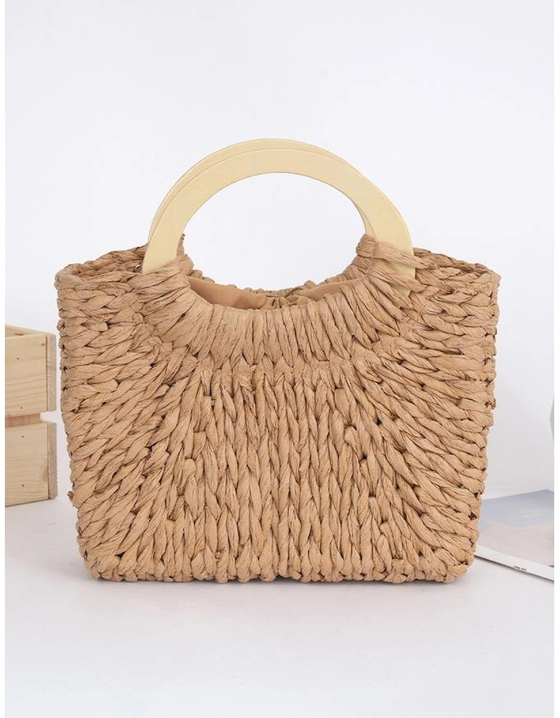Camel Retro Straw Woven Handle Bag