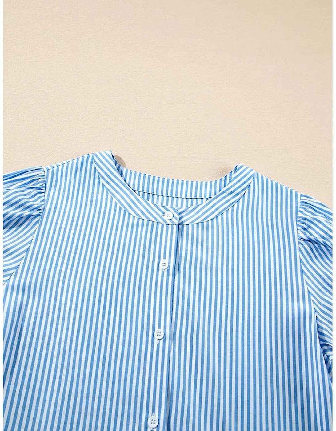 Sky Blue Stripe Bubble Short Sleeve Tiered Scallop Long Dress