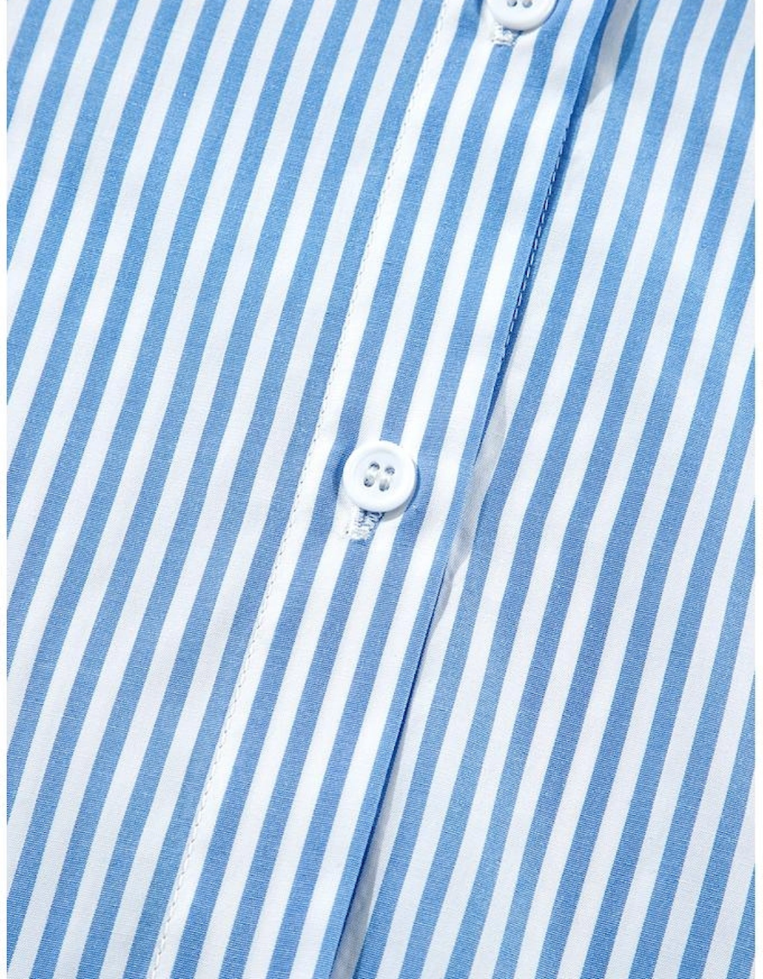 Sky Blue Stripe Bubble Short Sleeve Tiered Scallop Long Dress