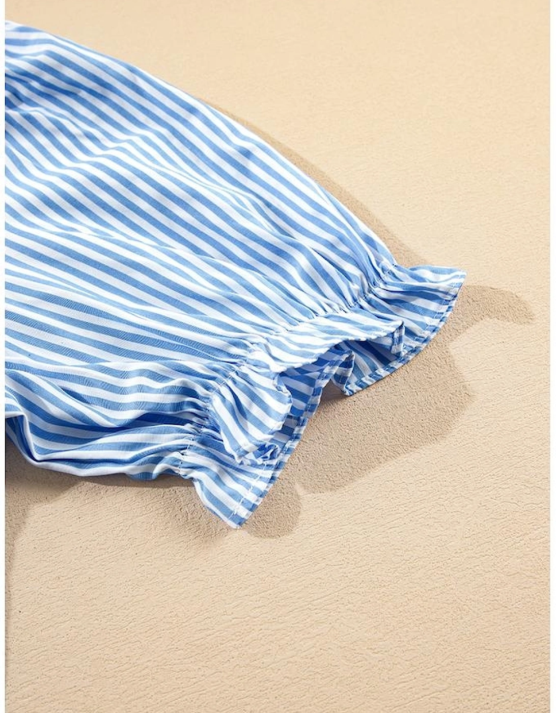 Sky Blue Stripe Bubble Short Sleeve Tiered Scallop Long Dress