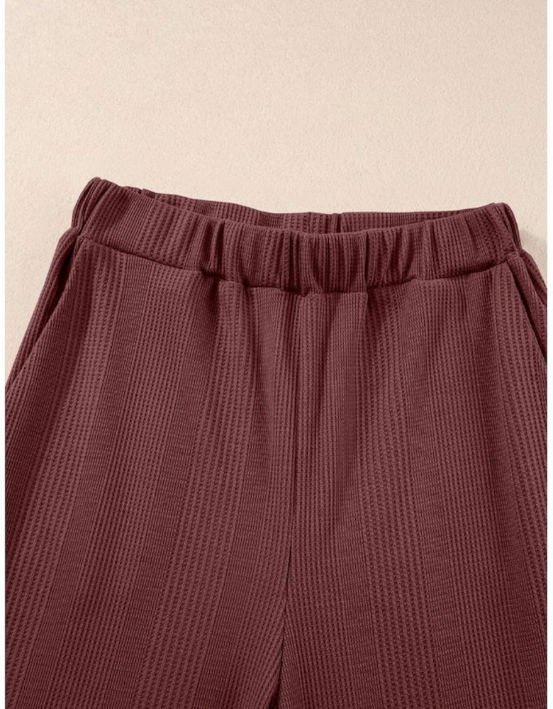 Red Dahlia Solid Color Ribbed Ruffle Tank Top and Pants Set