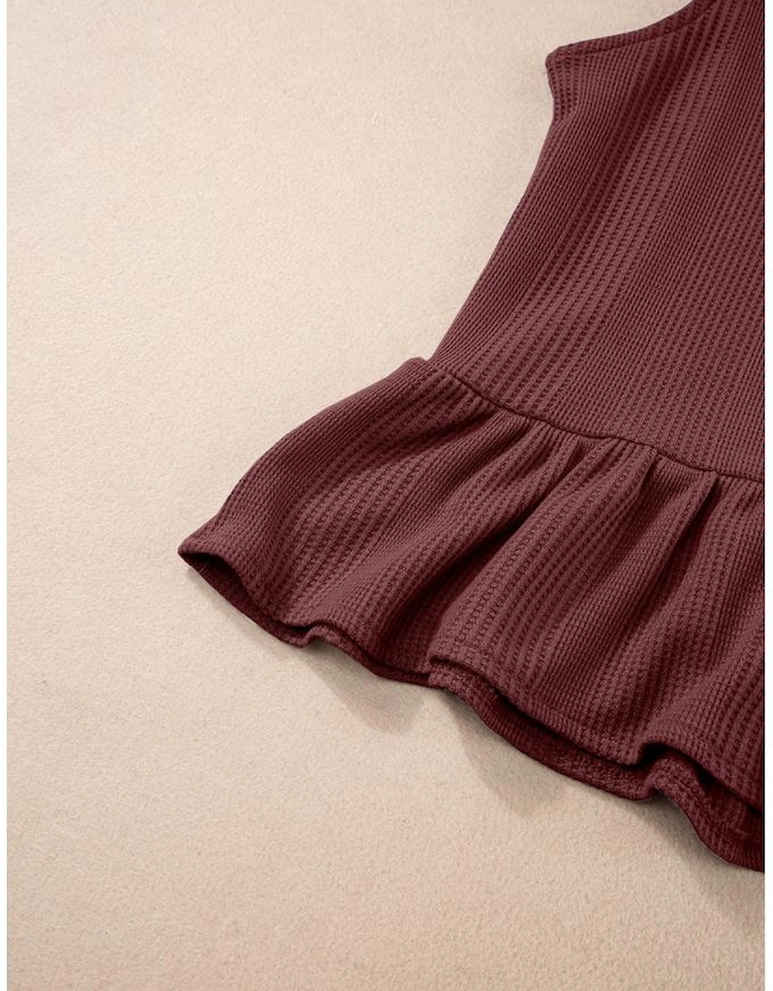 Red Dahlia Solid Color Ribbed Ruffle Tank Top and Pants Set