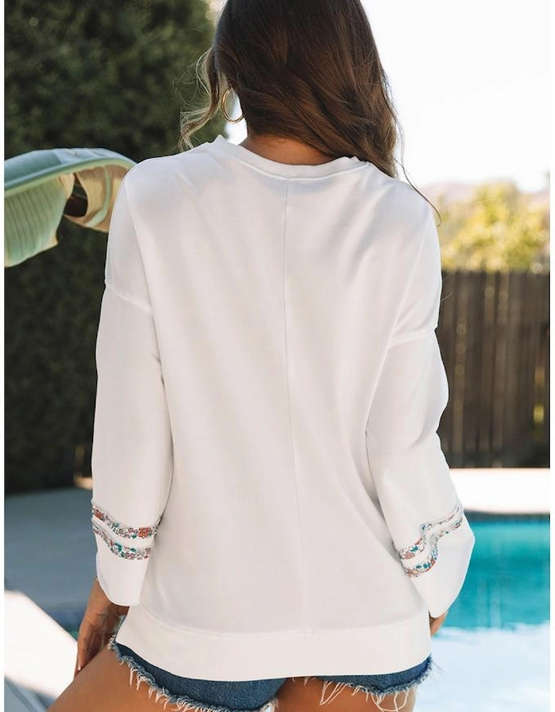 Jet Stream Floral Peace Sign Graphic Drop Shoulder Wide Sleeve Casual Top