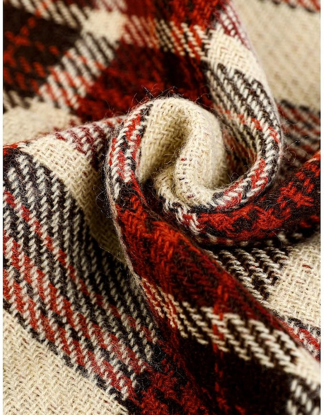 Azura Exchange Red Clay Fringe Trim Reversible Plaid Houndstooth Pashmina Scarf