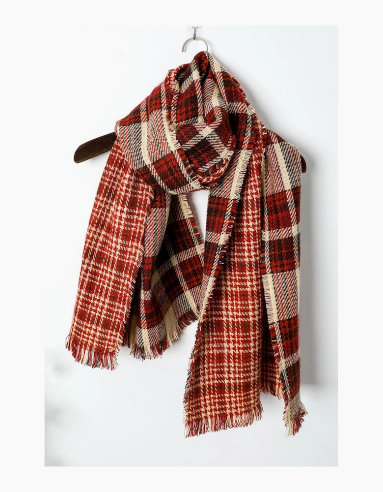 Azura Exchange Red Clay Fringe Trim Reversible Plaid Houndstooth Pashmina Scarf