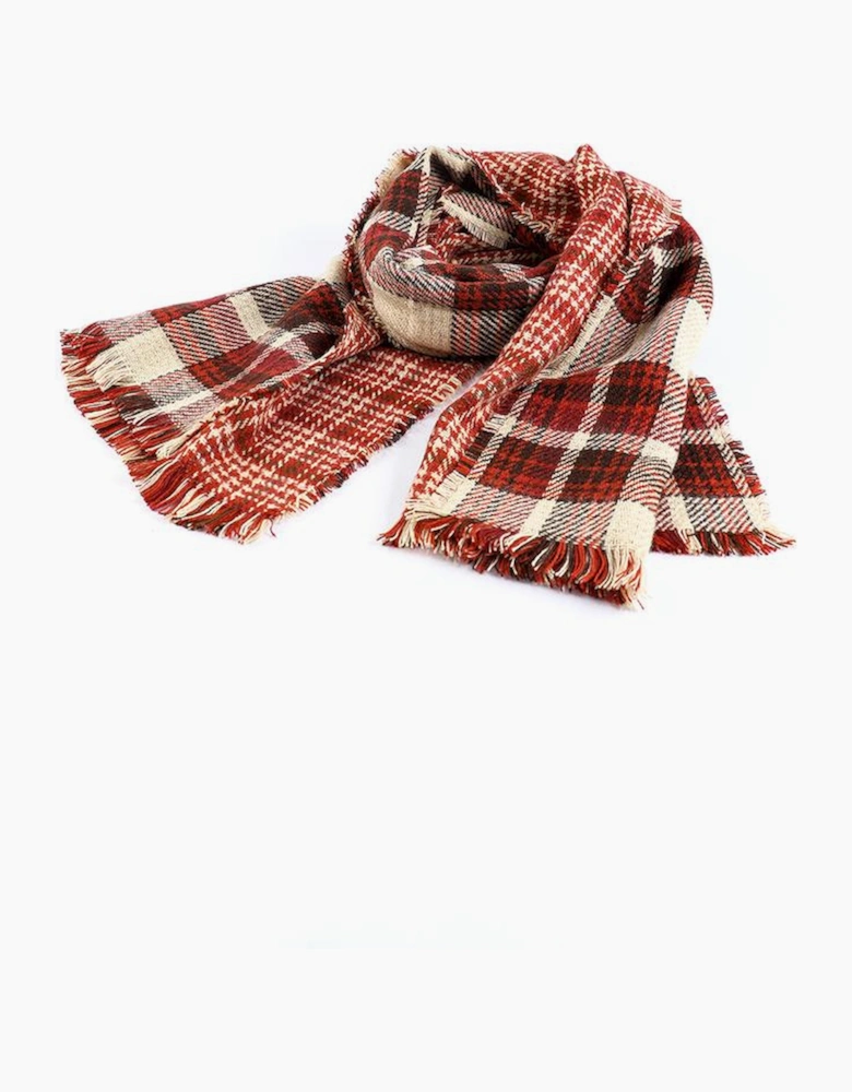 Azura Exchange Red Clay Fringe Trim Reversible Plaid Houndstooth Pashmina Scarf