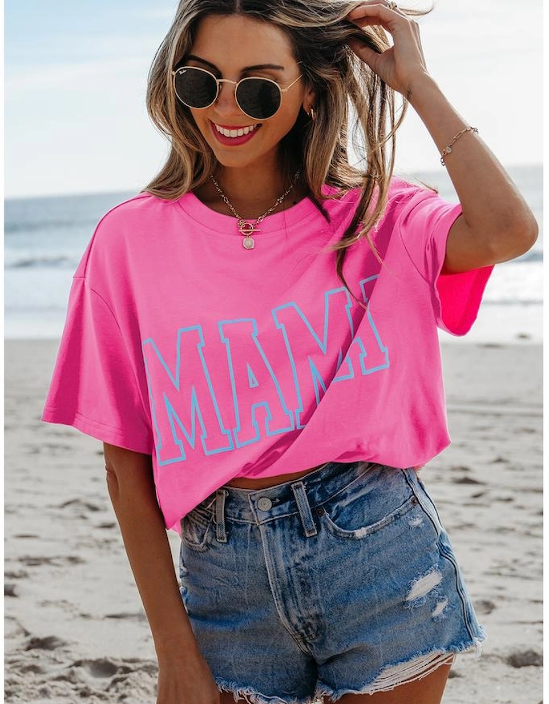 Bright Pink MAMA Letter Graphic Neon T Shirt, 16 of 15