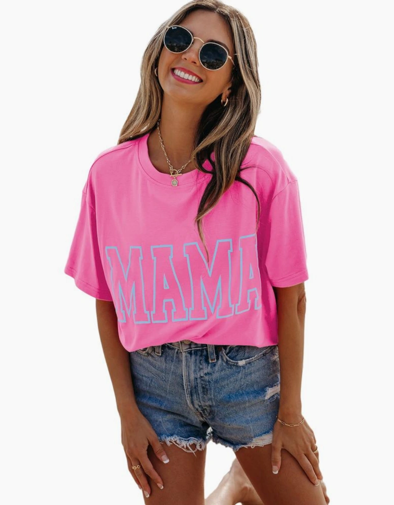 Bright Pink MAMA Letter Graphic Neon T Shirt