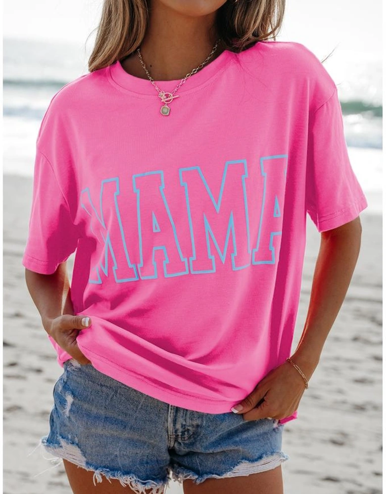 Bright Pink MAMA Letter Graphic Neon T Shirt