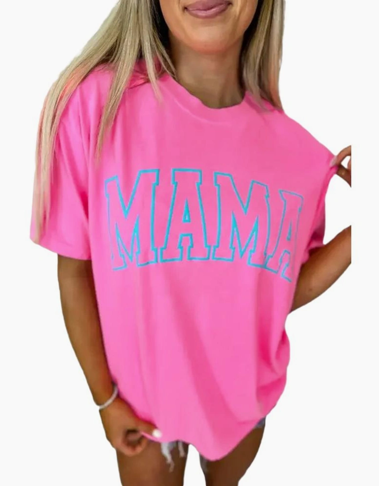 Bright Pink MAMA Letter Graphic Neon T Shirt