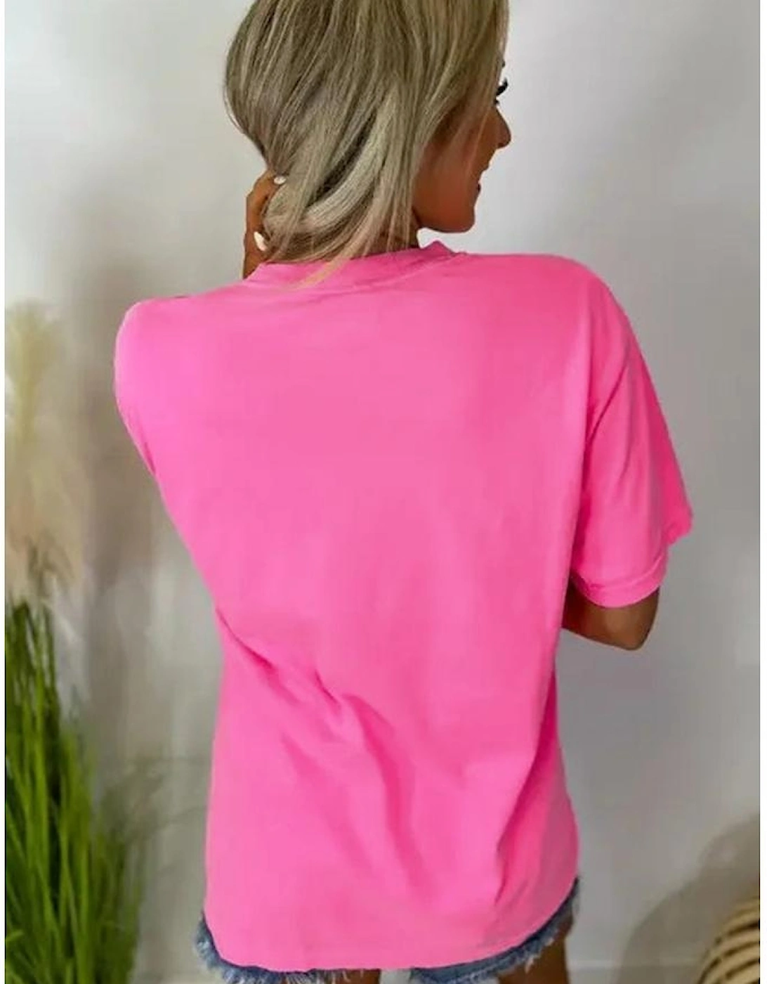 Bright Pink MAMA Letter Graphic Neon T Shirt