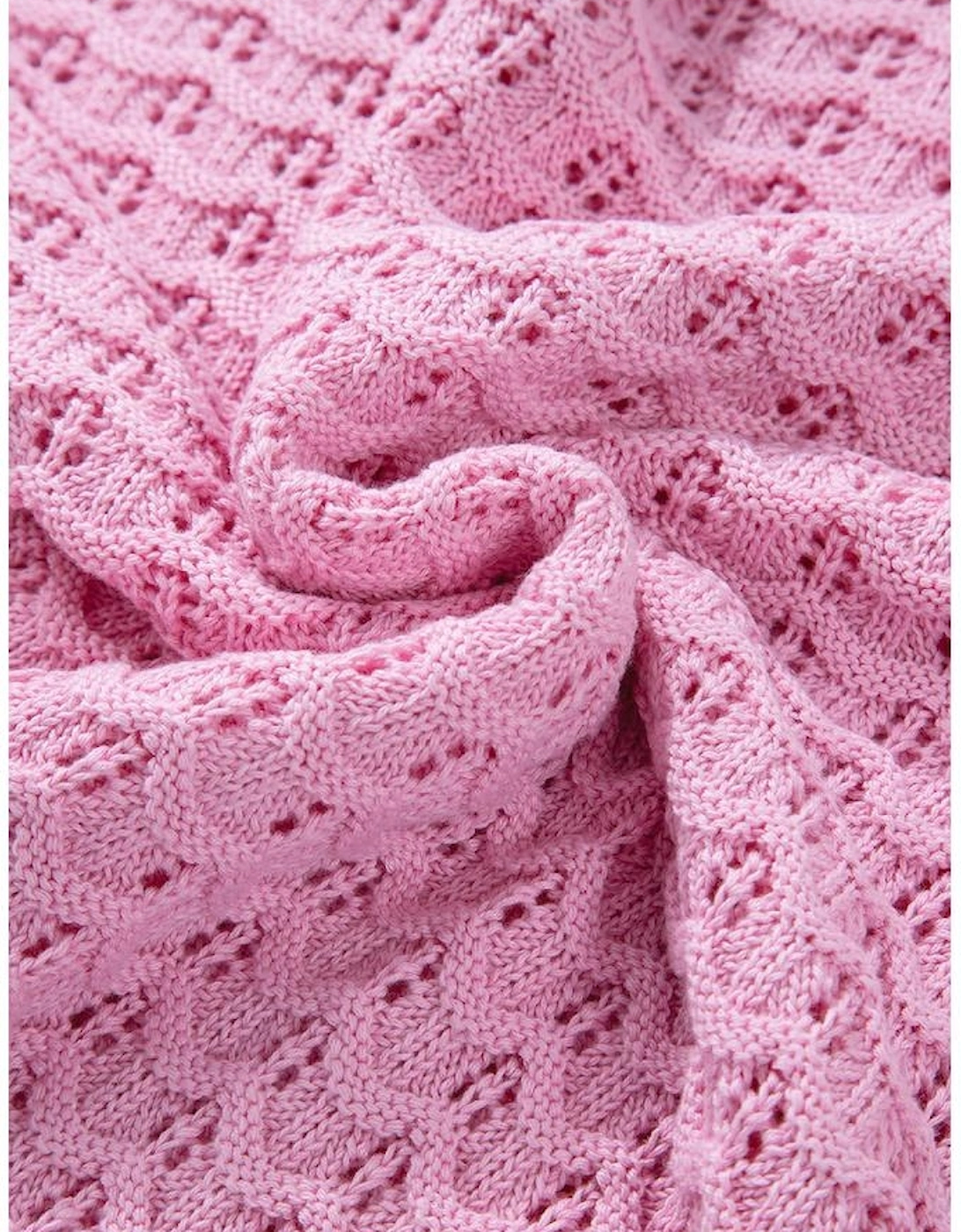 Pink Crochet Knit Drop Shoulder Sweater